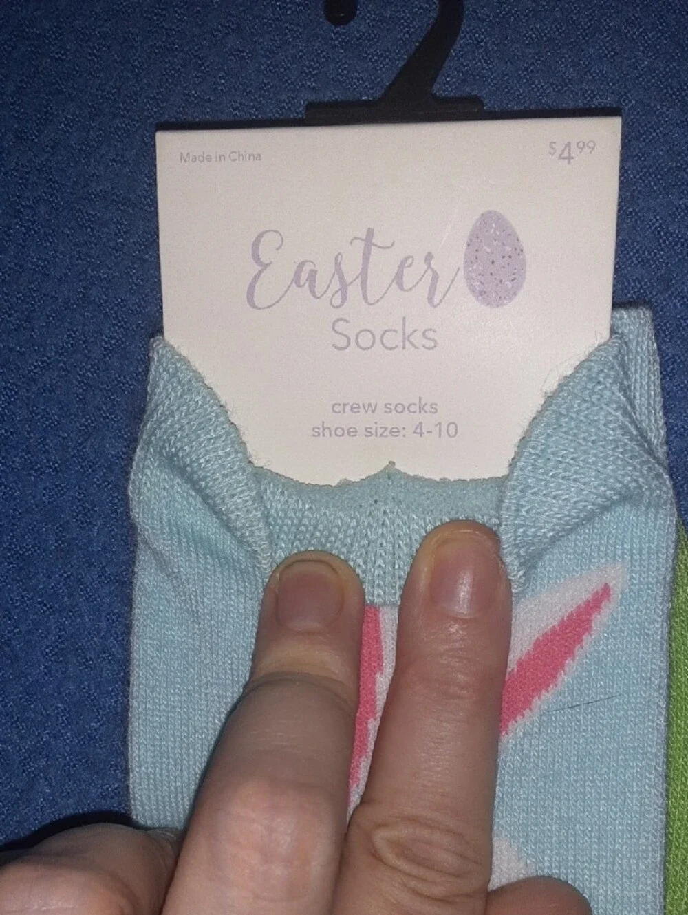 Hoppy Easter Bunny Women's Crew Socks - Light Blue & Green